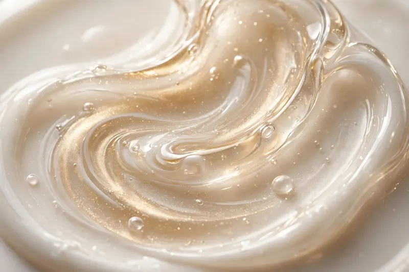 Hyaluronic acid gel swirling in champagne gold and ivory tones